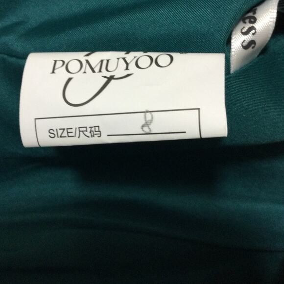 FORMAL PARTY SZ 8 M teal green satin cowl ruched prom maxi gown dress NEW B44 - Picture 8 of 9